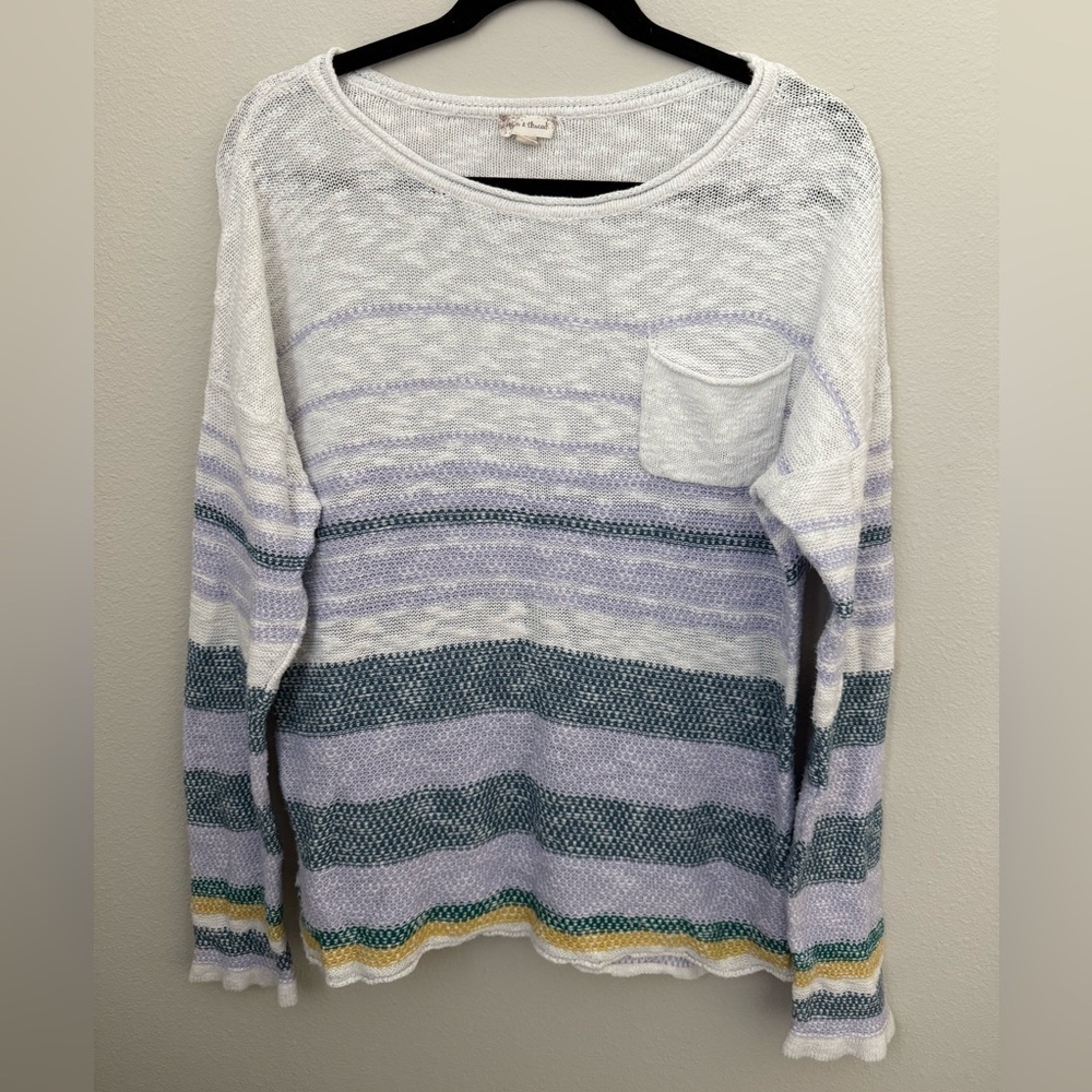 Hem & Thread Lavender and White Striped Cozy Knit Sweater Size Large - Picture 2 of 6